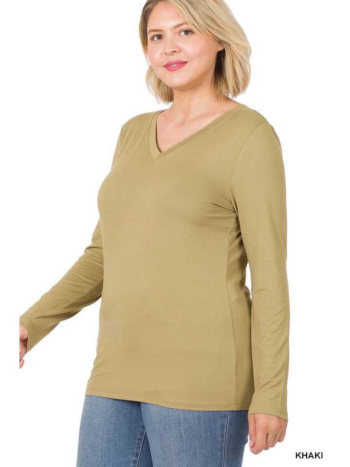 42POPS - Wholesale T-Shirt - Women's - ",.Plus Microfiber Long Sleeve V Neck Tee9