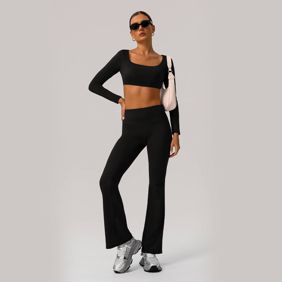Sodalemon - Vente Ensemble de sport – femme - Ensemble de sport 2 pièces femme avec crop top rembourré et pantalon évasé0