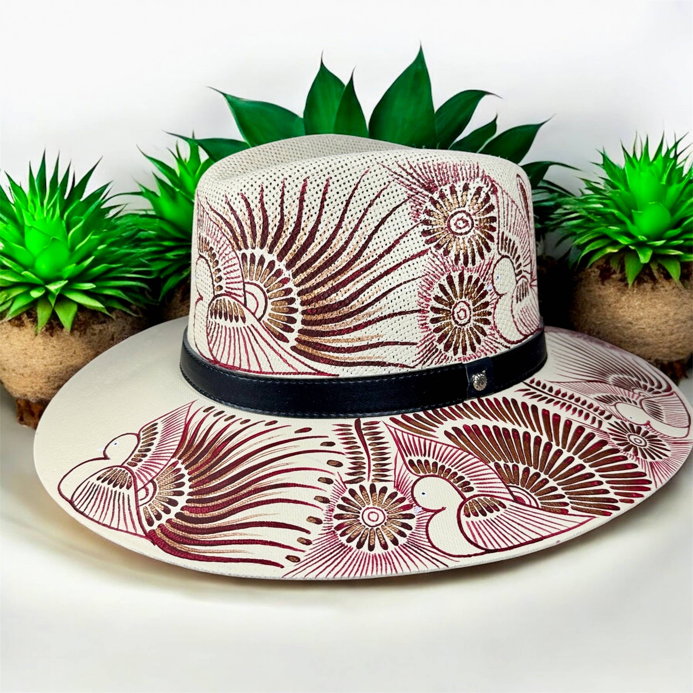 GMCE Global Trading, LLC - Wholesale Fedora - Unisex - Floral Hand-Painted Palm Straw Fedora Hat 3