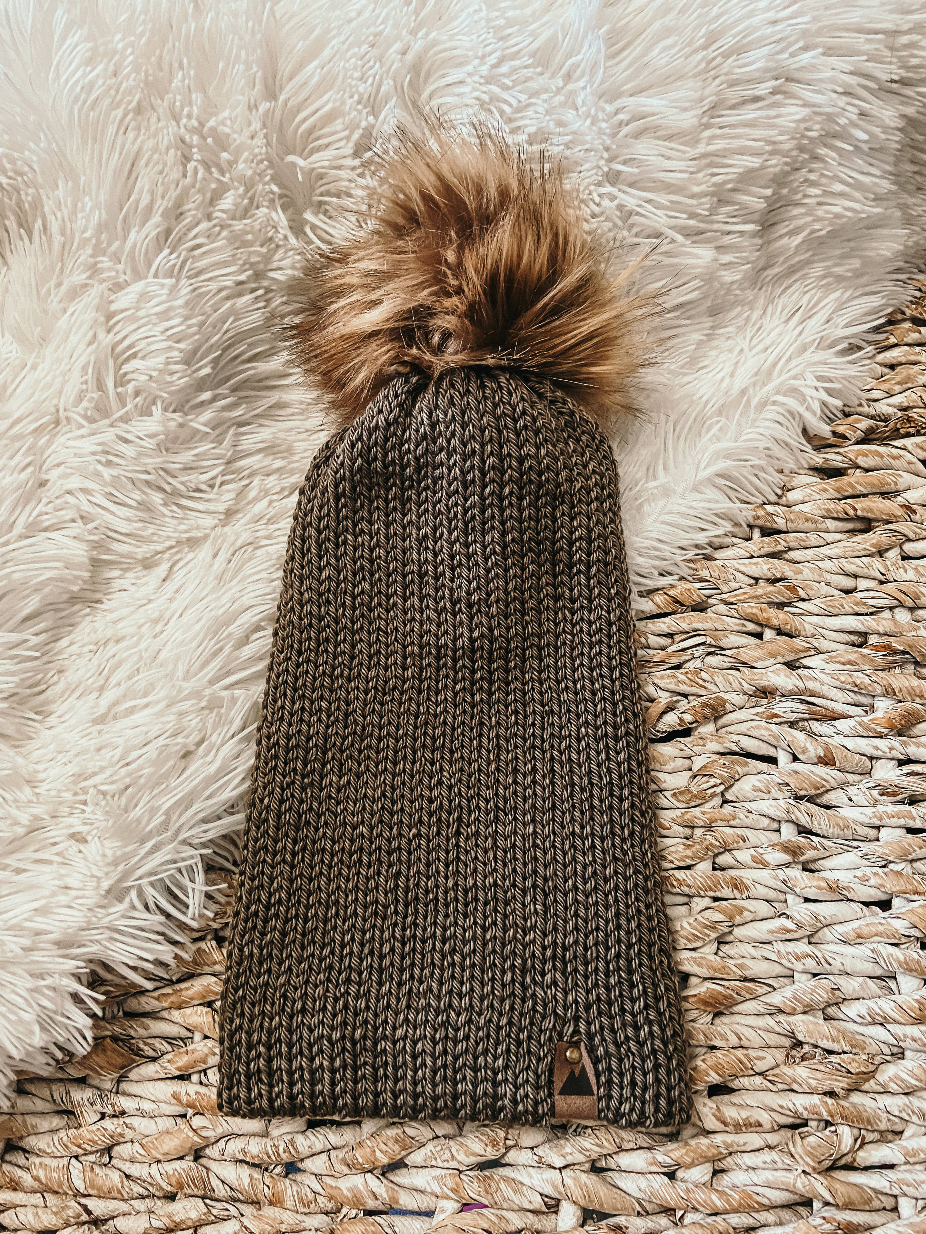 Wild Rose Designs - Wholesale Beanie - Women's - Cave Brown Knit Beanie Toque with Fur Pom Pom2