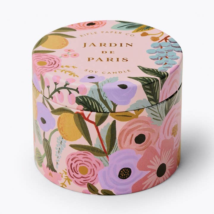 Candela Jardin de Paris in latta da 3 once per la vendita all'ingrosso da parte di Rifle Paper Co