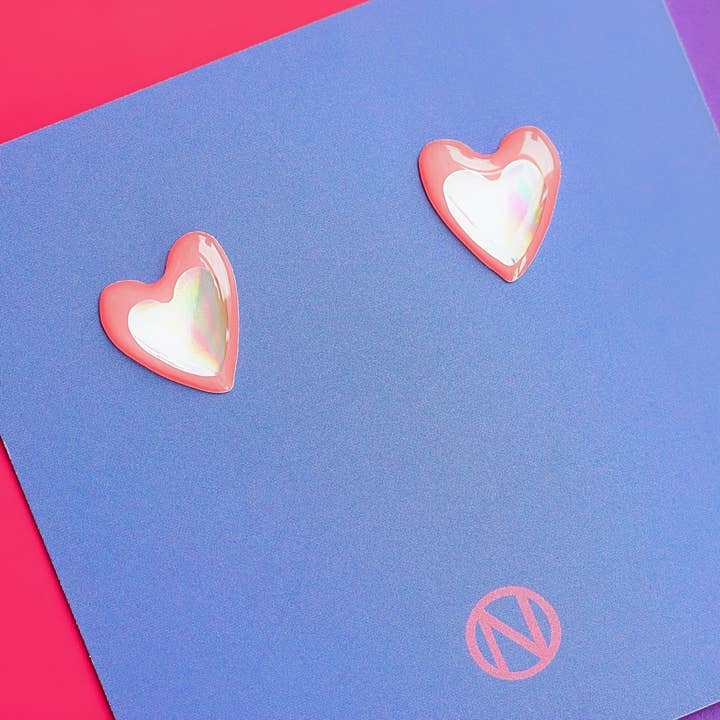 Naoi - Wholesale Stud/Post Earrings - Litchi and Silver Heart Stud Earrings - Handmade to Order1