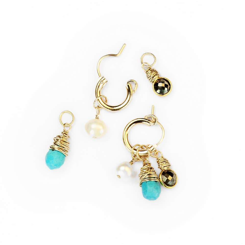 REMOVED BRAND - Wholesale Hoop Earrings - Turquoise, Pearl & Pyrite Classic Charm Hoops0