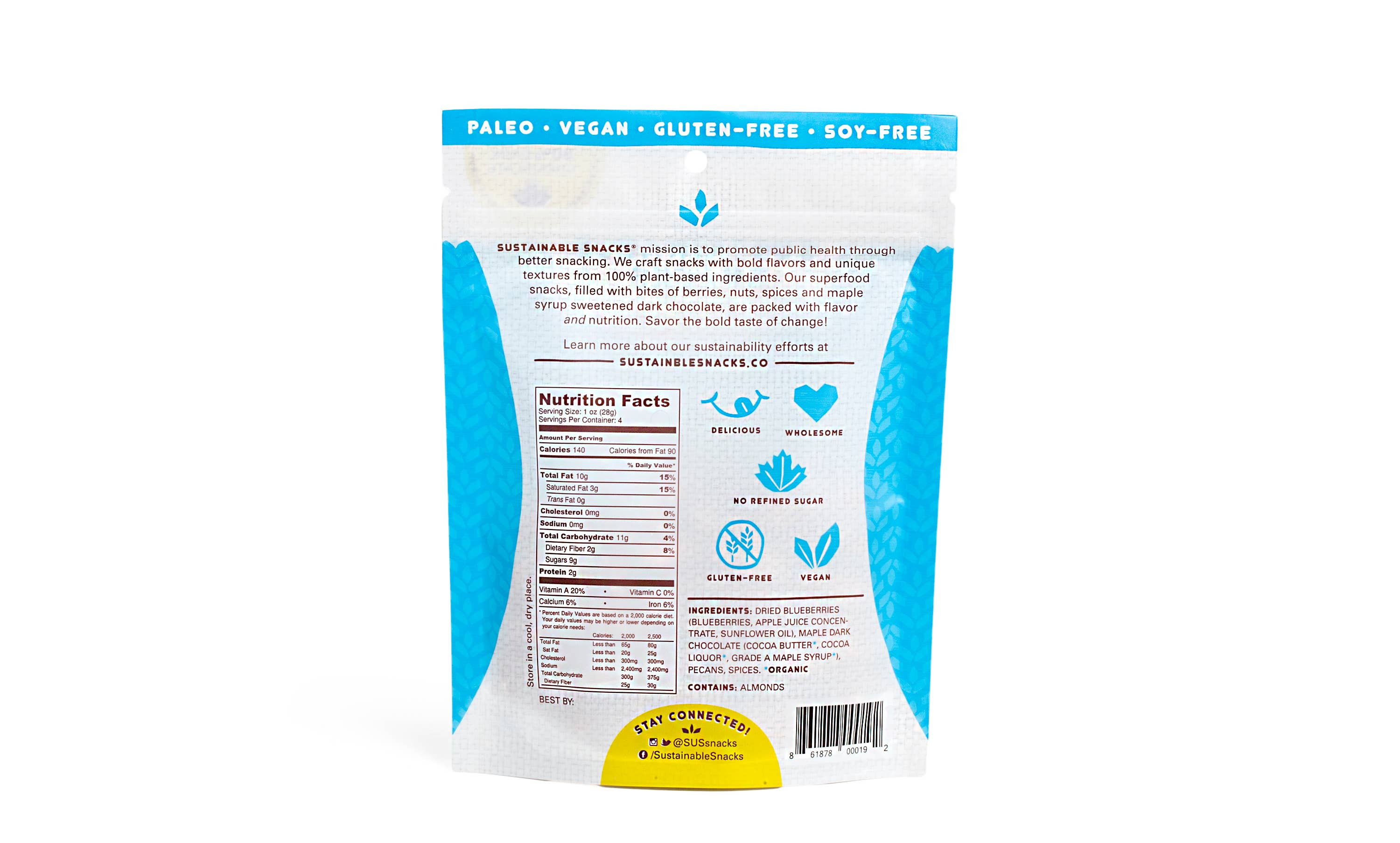 Sustainable Snacks - Wholesale Chocolate Covered Sweets - Blueberry + Pecans1