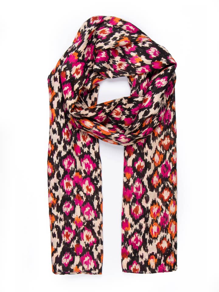 Belle Lightweight Scarf - Fuchsia/Orange, Abstract Spot for wholesale by Sarta Accessories