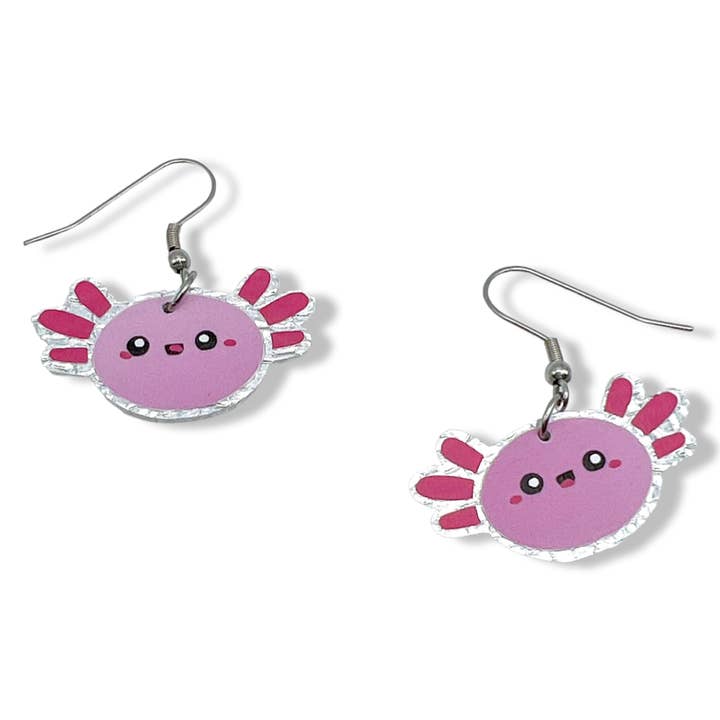Orecchini Axolotl olografici con cambio di colore UV per la vendita all'ingrosso da parte di Geekish Gifts