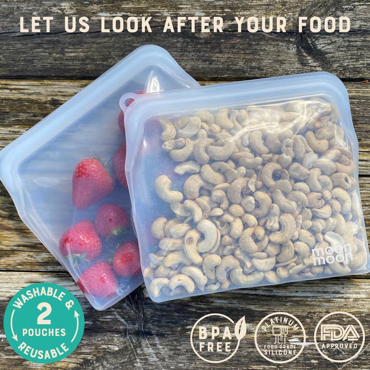 Moonmoon – wholesale Food storage wrap/bag – Reusable Silicone Food Bags - 2pk Clear 900ml1