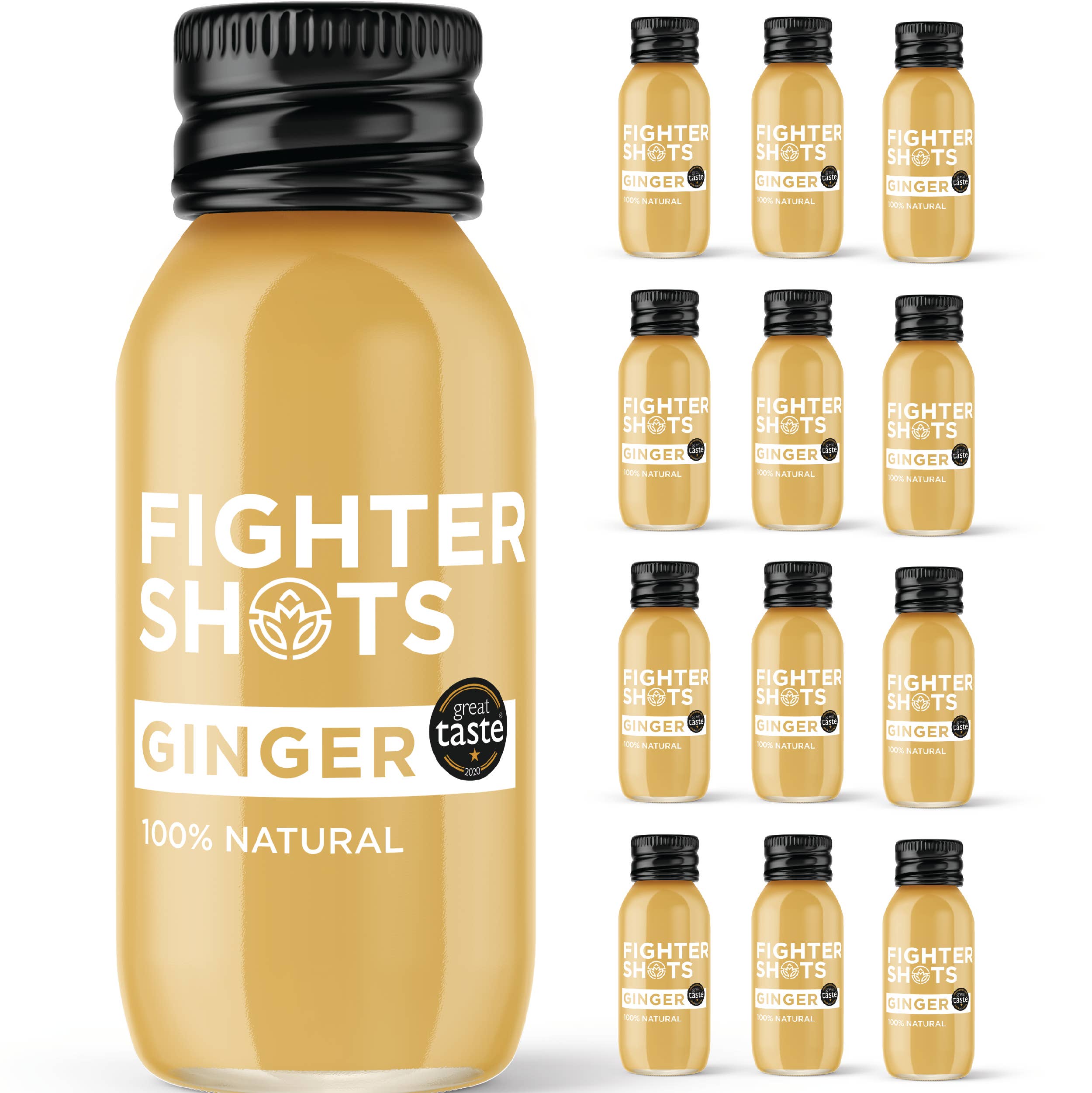 Fighter Shots - Wholesale Wellness Juice/Tonic - Ginger - Organic, Cold Pressed, glass bottle, 12x60ml8