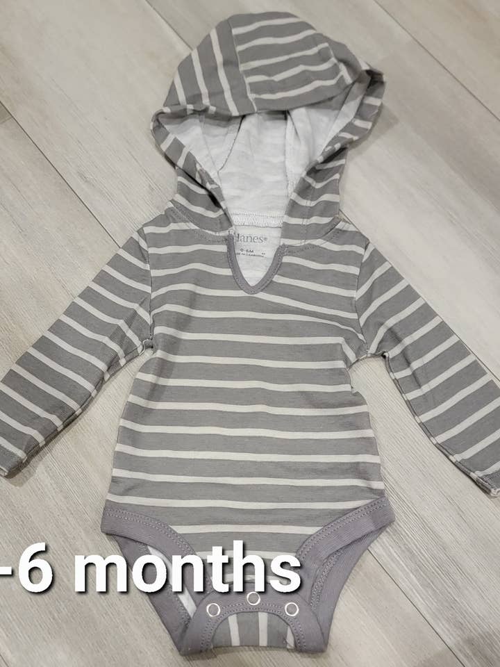 Hanes Baby hooded Long Sleeve Onesie 1 for wholesale by Oodle Kaboodle LLC