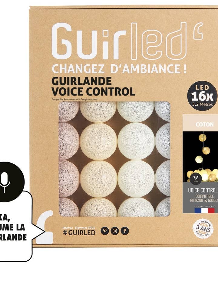 Katoenen lichtslinger met stembediening en katoenen ballen voor wholesale door Guirled