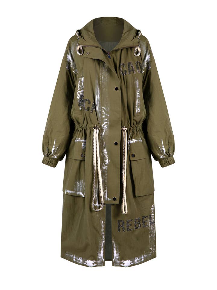 WINTER PARKA WITH HOOD HAND-PAINTED JEWEL PATCH for wholesale by apiedinudinelparco