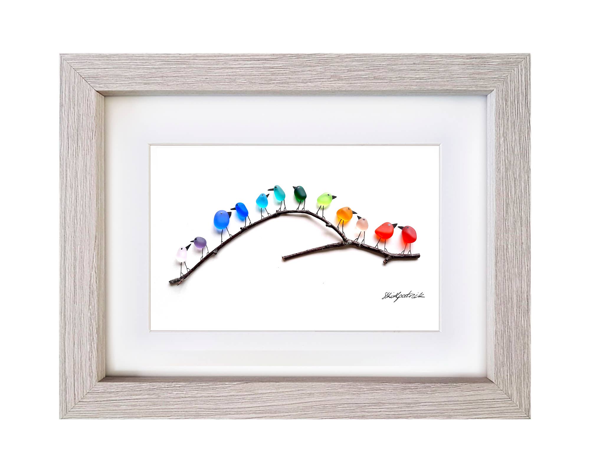 UrchinArtworks - Vente Affiche d'art - Décoration murale en verre de mer avec oiseaux arc-en-ciel sur branche11