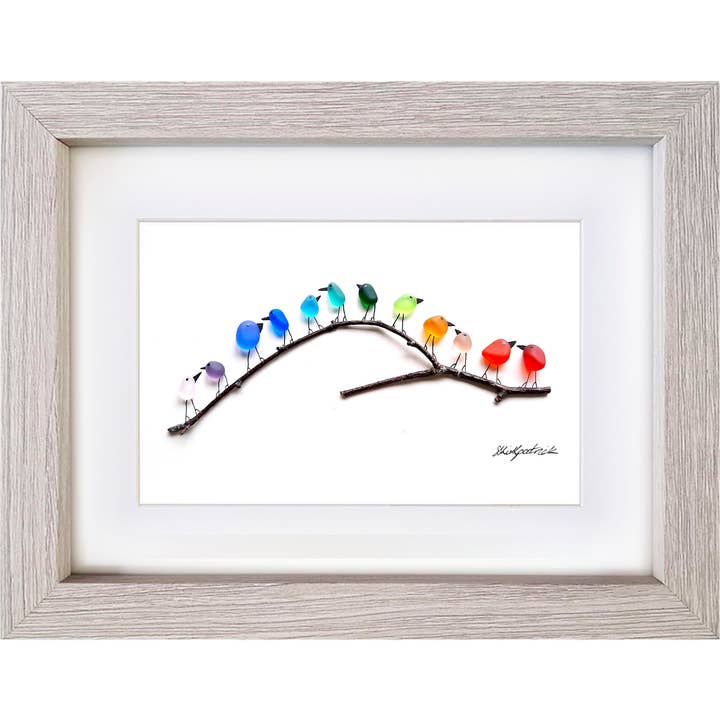 UrchinArtworks - Wholesale Art print - Rainbow Birds on Branch Sea Glass Picture Wall Art Decor11