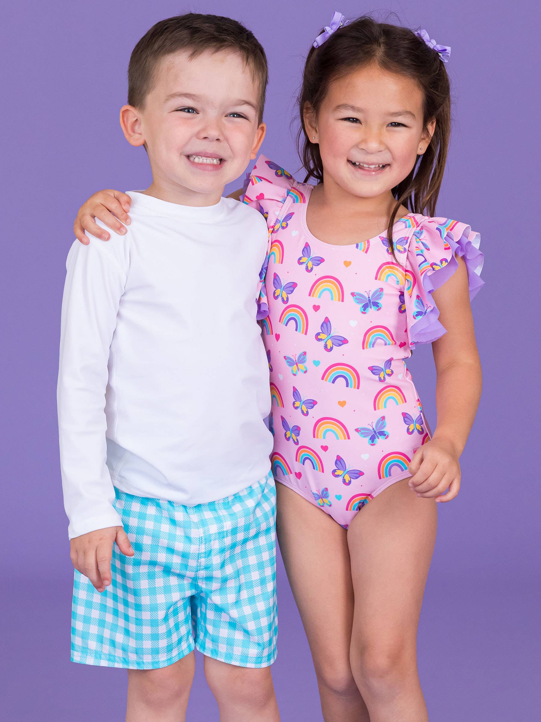 Pink Girls Rainbows & Butterflies Butterfly Sleeve One Piece Swimsuit for wholesale on Faire4