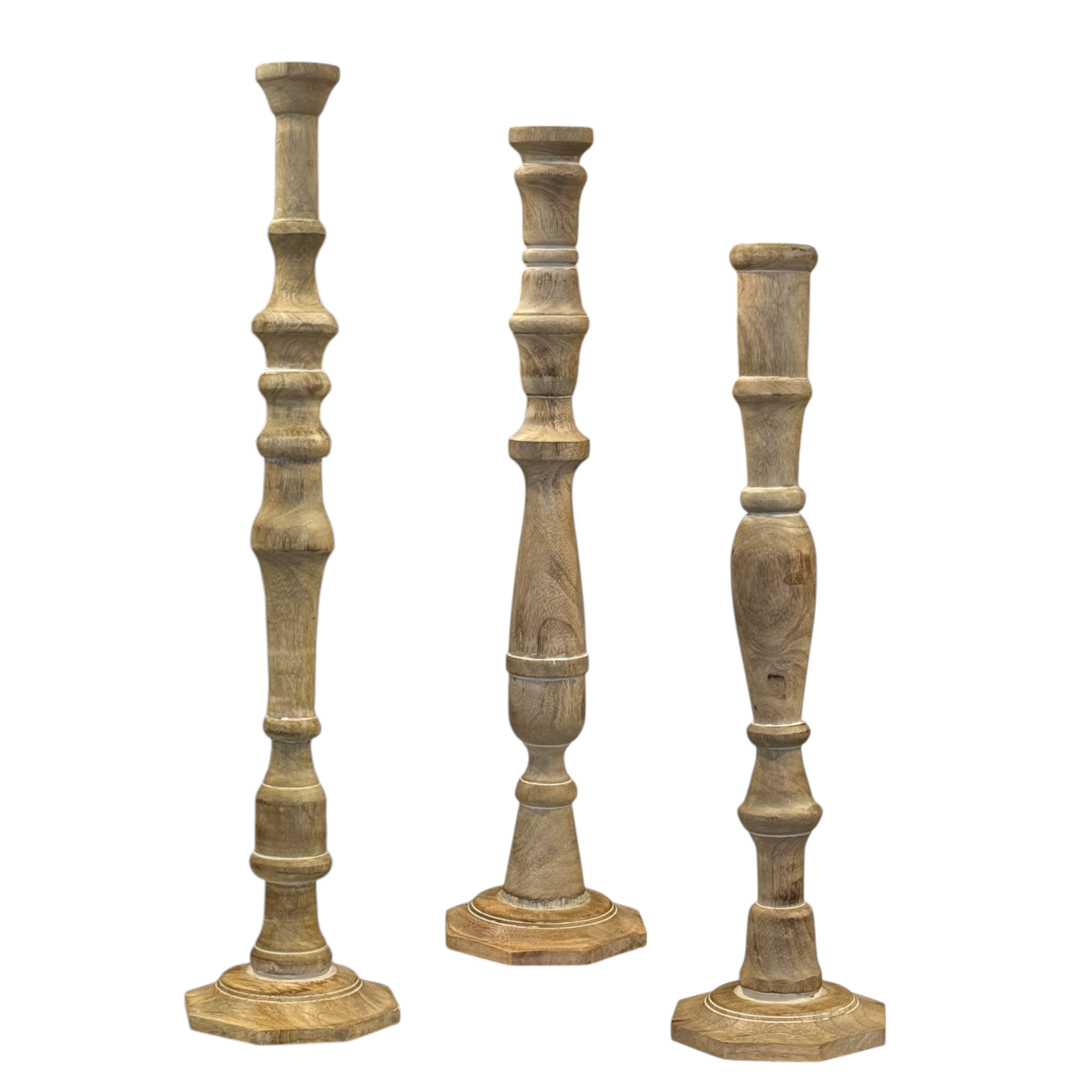 Wilco Home - Wholesale Candle Holder - Handmade Mango Wood "Emilt" Taper Candlestick Set of 3 1