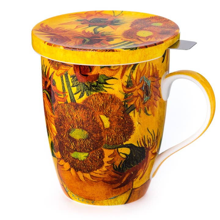 McIntosh Mugs - Wholesale Coffee Mug - Van Gogh 'Sunflowers' Tea Mug w/ Infuser & Lid