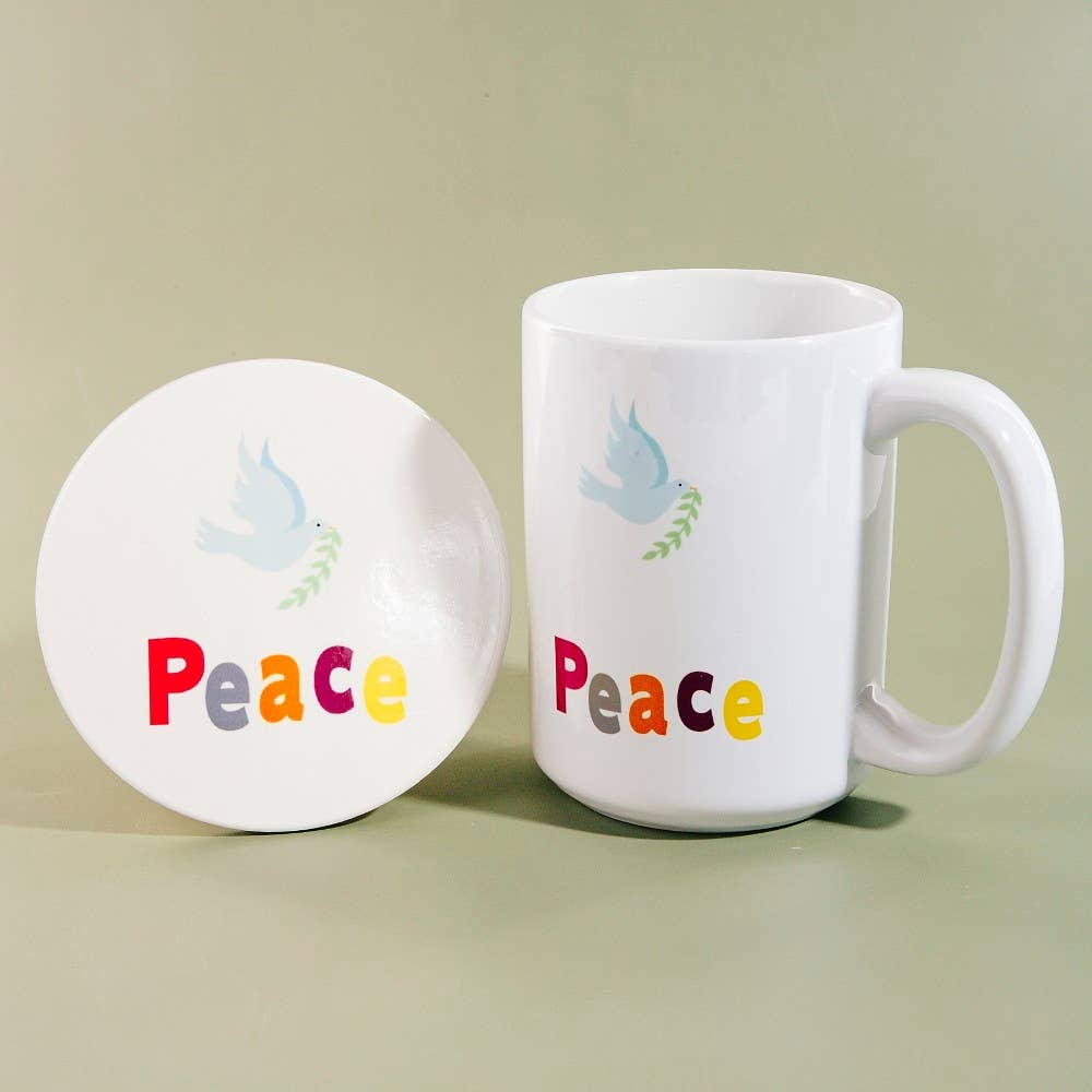 WHITE Peace Dove 15Oz Mug With Matching Coaster Gift Set for wholesale on Faire4