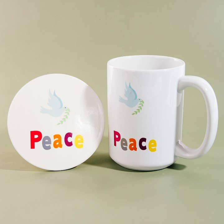 WHITE Peace Dove 15Oz Mug With Matching Coaster Gift Set for wholesale on Faire4