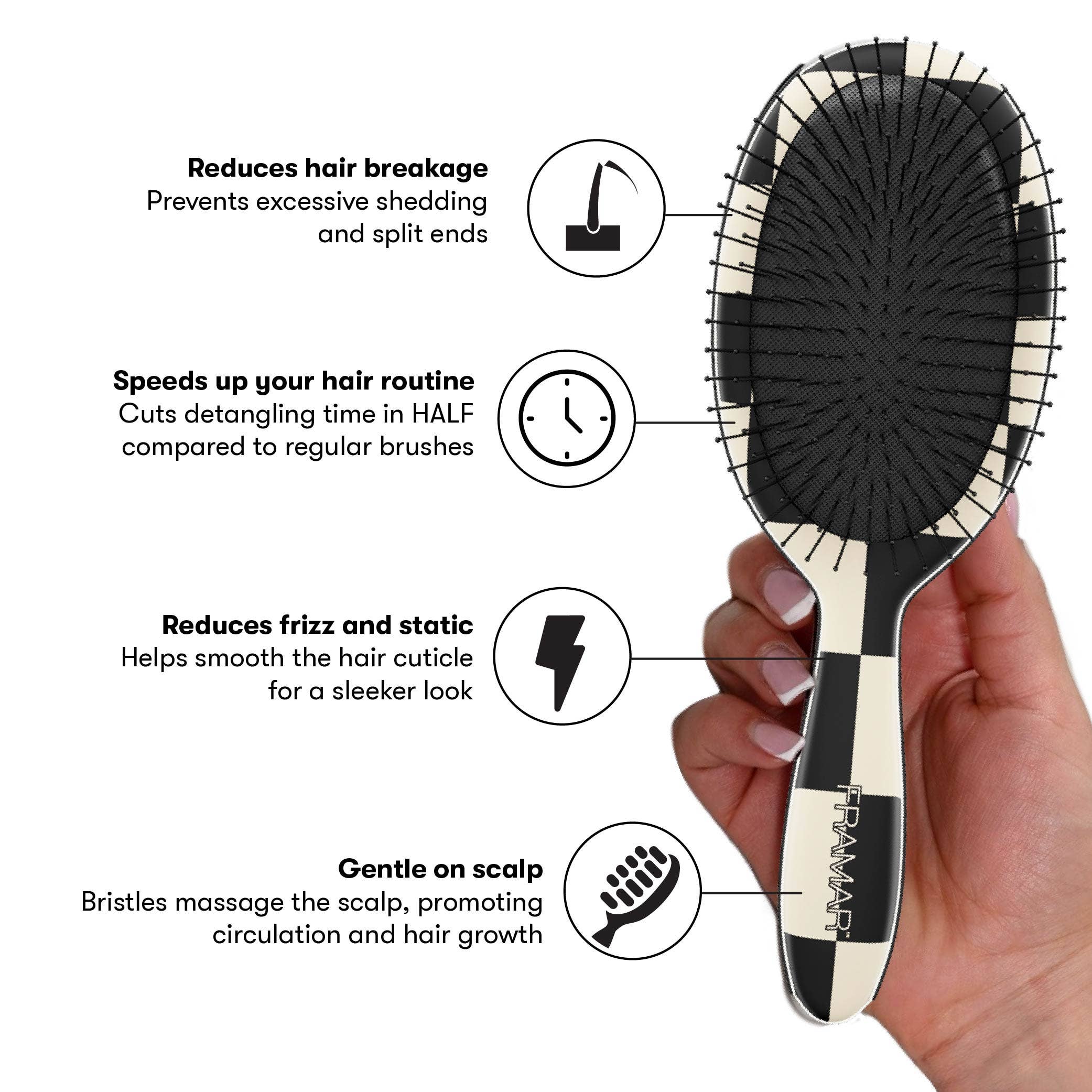 Framar Hair Brushes & Hair Accessories - Wholesale Hair Brush/Comb - FRAMAR Checkered Detangling Brush, Wet Hair Brush Detangler9
