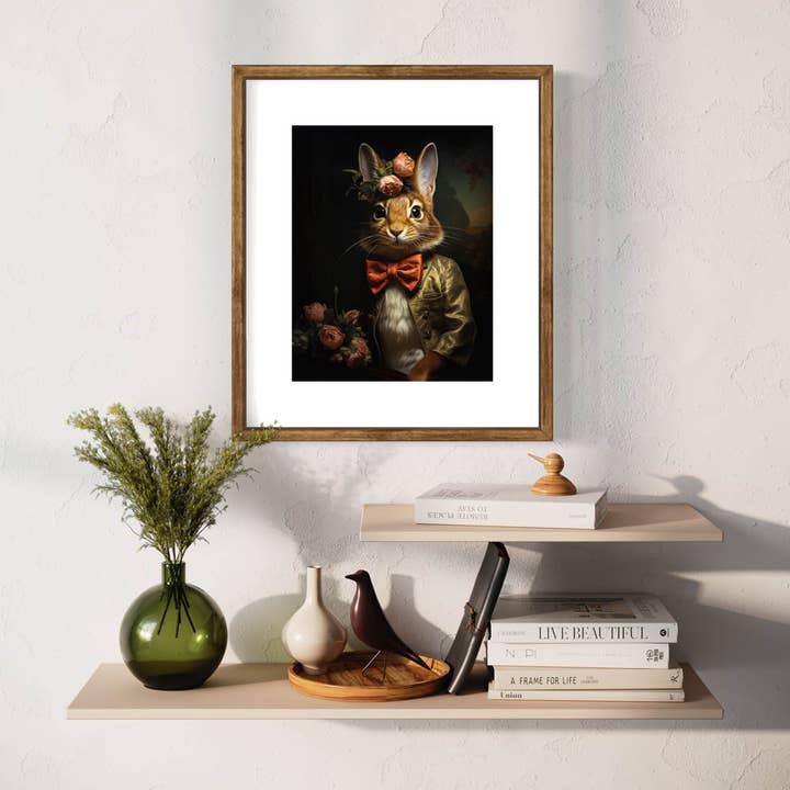Salty Alyce - Vente Affiche d'art - Tableau mural lapin victorien aux fleurs roses 17AS5