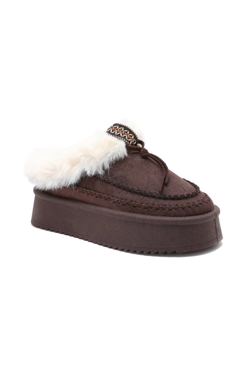 Joia Paris - Wholesale Mules - Women's - Fur-lined mules with thick sole and braided strap RU-2112