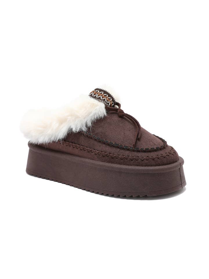 Joia Paris - Wholesale Mules - Women's - Fur-lined mules with thick sole and braided strap RU-2112
