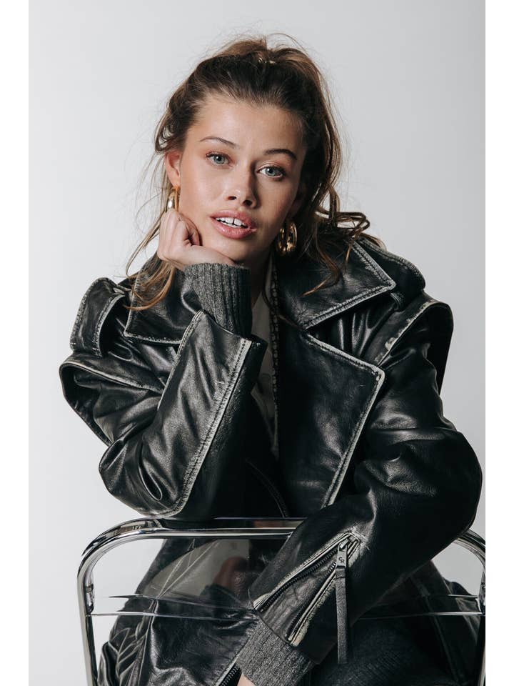 Sage Leather Biker Jacket | Black for wholesale on Faire