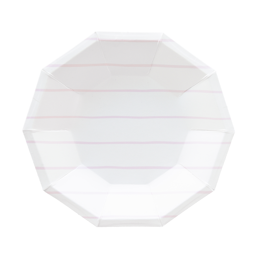 Jollity & Co. + Daydream Society - Venta al por mayor Platos desechables - Platos grandes a rayas Frenchie, paquete de 88