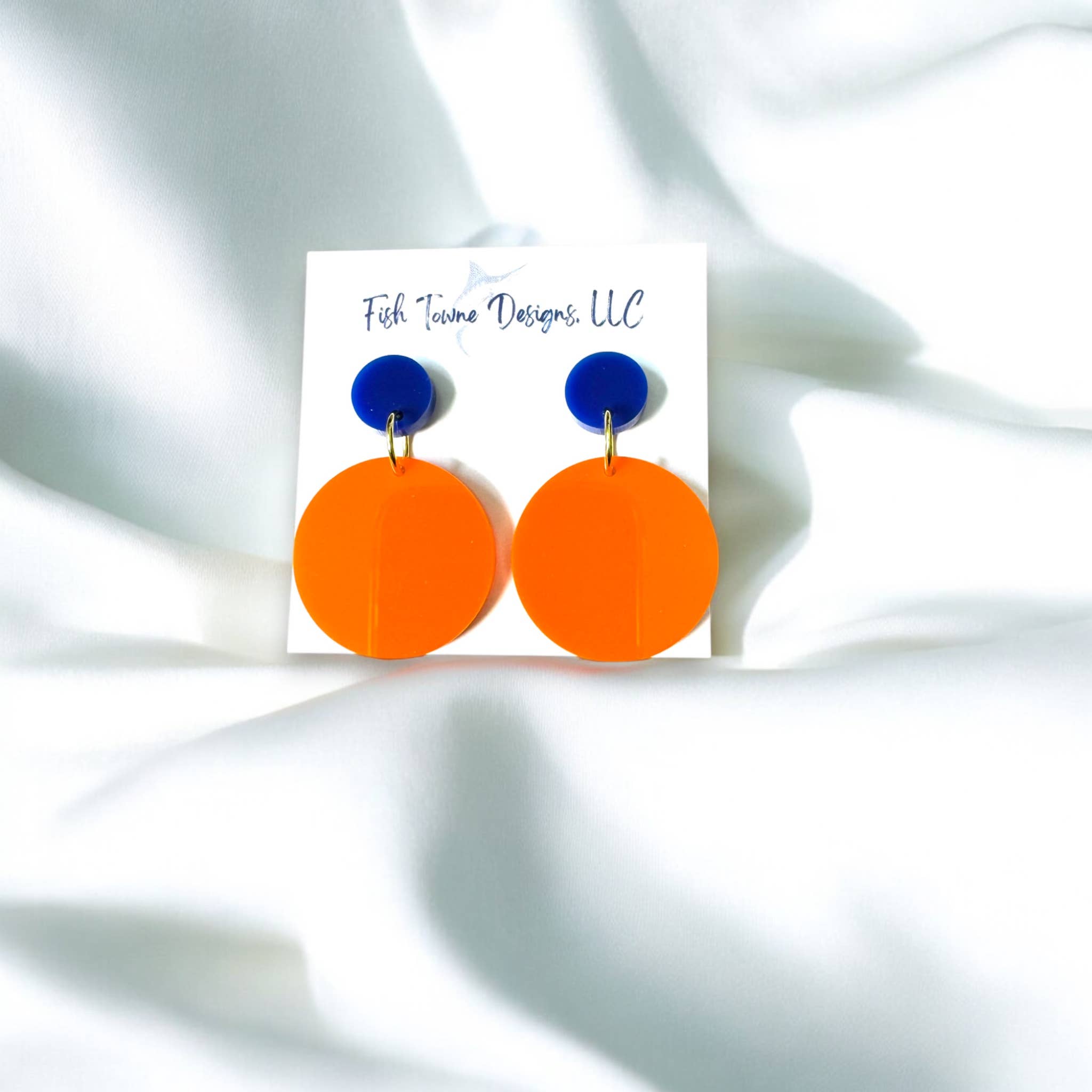Fish Towne Designs, LLC - Wholesale Dangle Earrings - Orange and Blue Game Day Earrings8