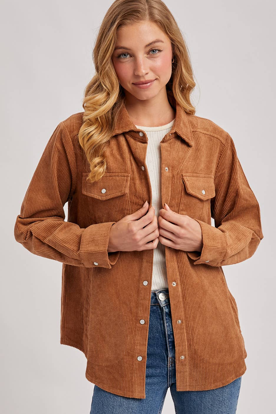 Bluivy - Wholesale Shirt Jacket/Shacket - Women's - CORDUROY BUTTON DOWN SHACKET WITH POCKETS0
