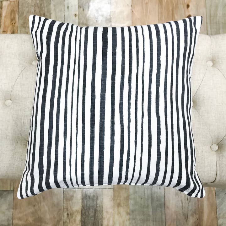 Luxe Linen Black and White Stripe Pillows - Diego for wholesale by Studio Pillows