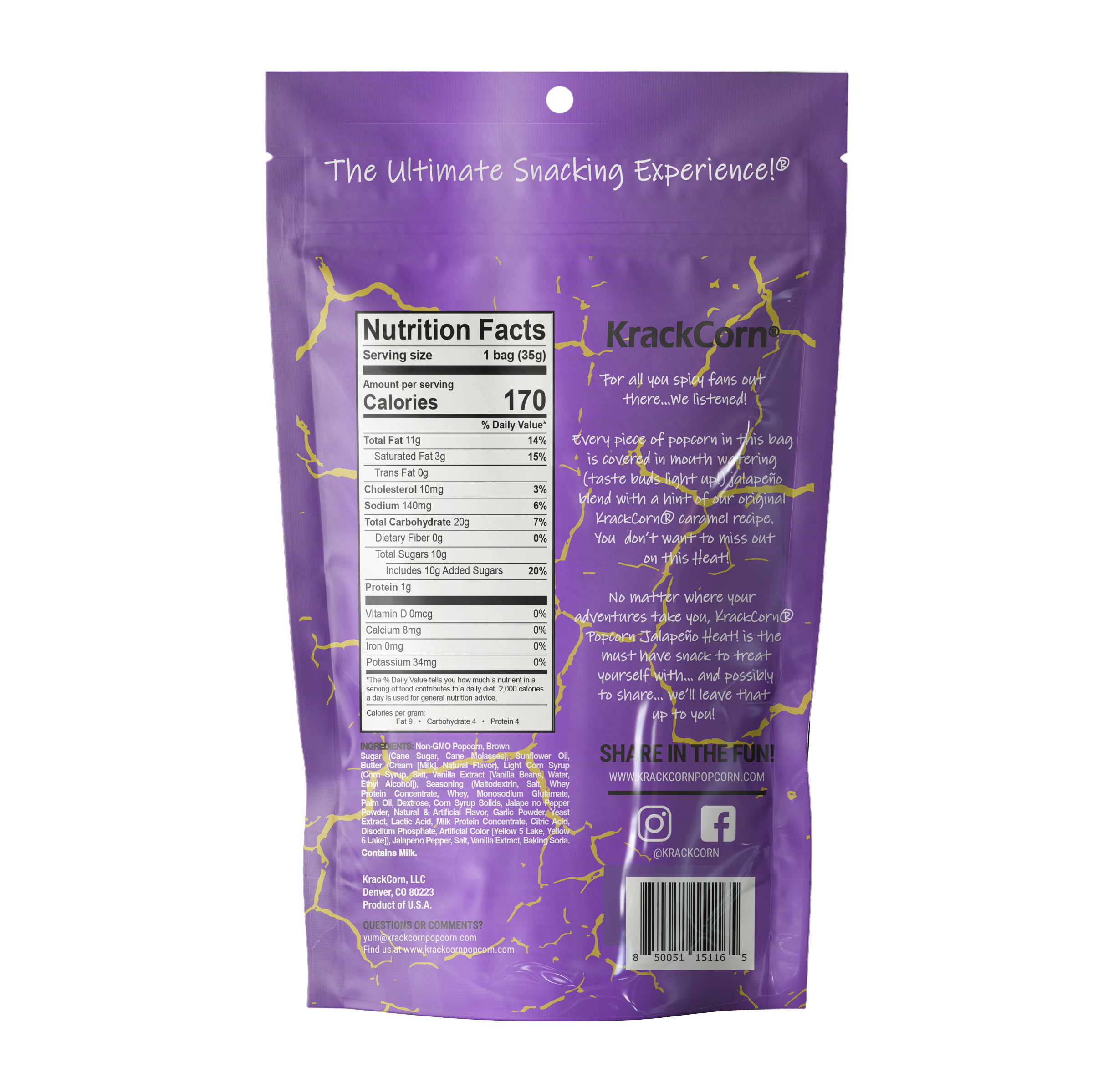 KrackCorn – wholesale Popcorn – KrackCorn Popcorn Jalapeno Heat 1.25oz - 12ct case 2