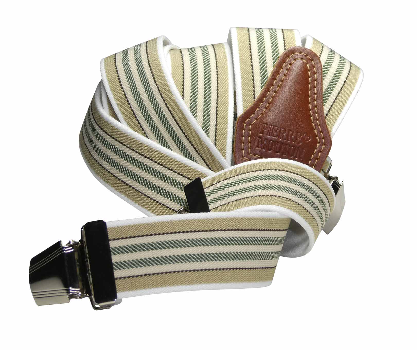 Pierre Mouton - Vente Ceinture – unisexe - Bretelles Fécamp beige 3 clips / 120 cm | Fait main0