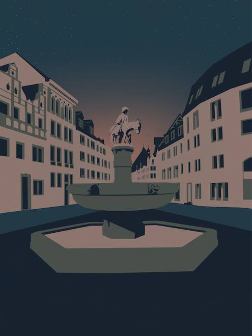 A4/A3 Donkey Fountain Art Print for wholesale by ostkarte