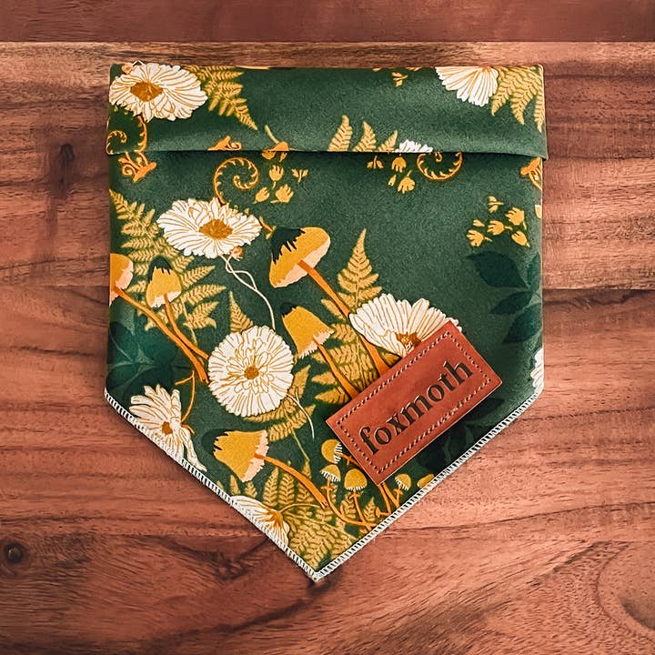 Mushrooms & Moss | Snap-On Dog Bandana | Woodland Fern for wholesale by FoxMoth