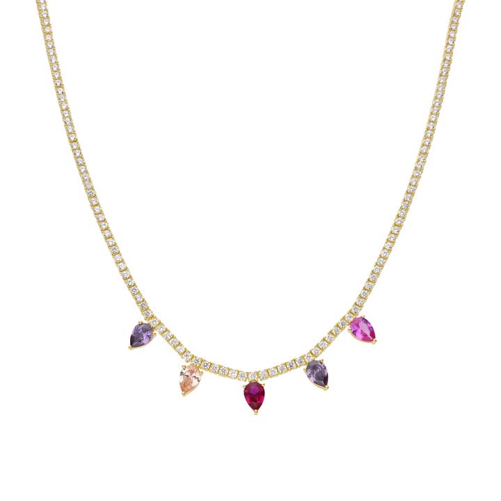 Collier Luxenter van 925 sterling zilver en meerkleurige zirkonia, afgewerkt in 18k geelgoud - Pryrys voor wholesale door Luxenter