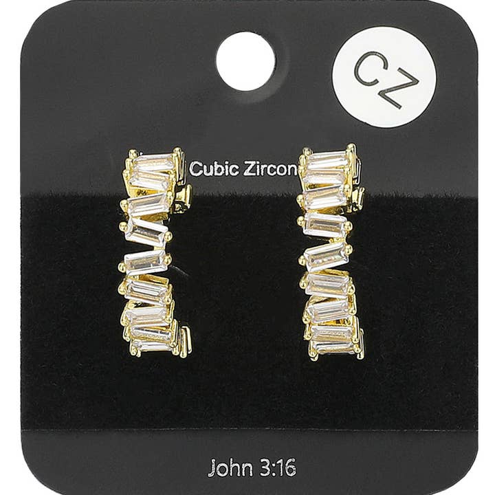 Wona Trading, Inc. - Wholesale Hoop Earrings - Baguette CZ Stone Hoop Evening Earrings