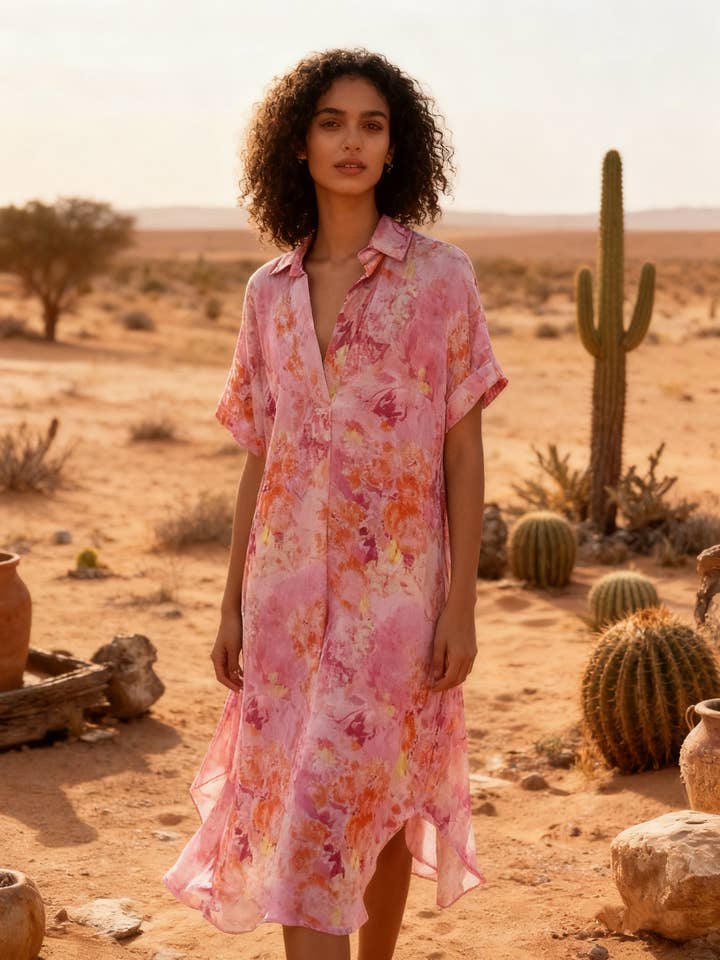 Shirt dress with watercolor print for wholesale by last queen