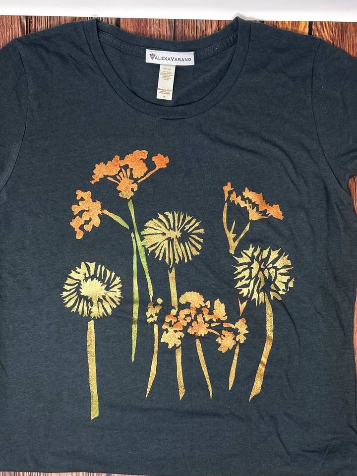 Dandelion Hand Painted Women's Bamboo Fitted Tee for wholesale by Third Wolf Designs