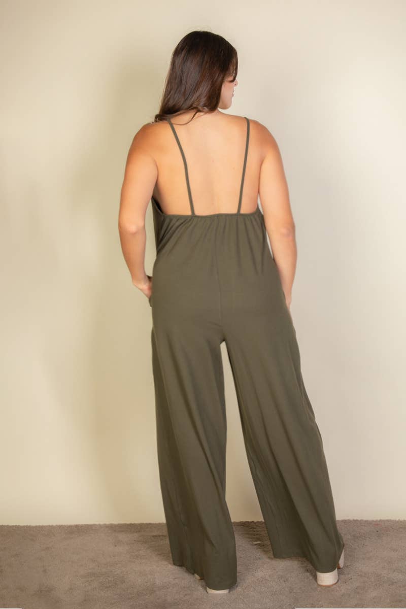 CAPELLA APPAREL - Wholesale Jumpsuit - Women's - Plus Spaghetti strap solid wide jumpsuit8