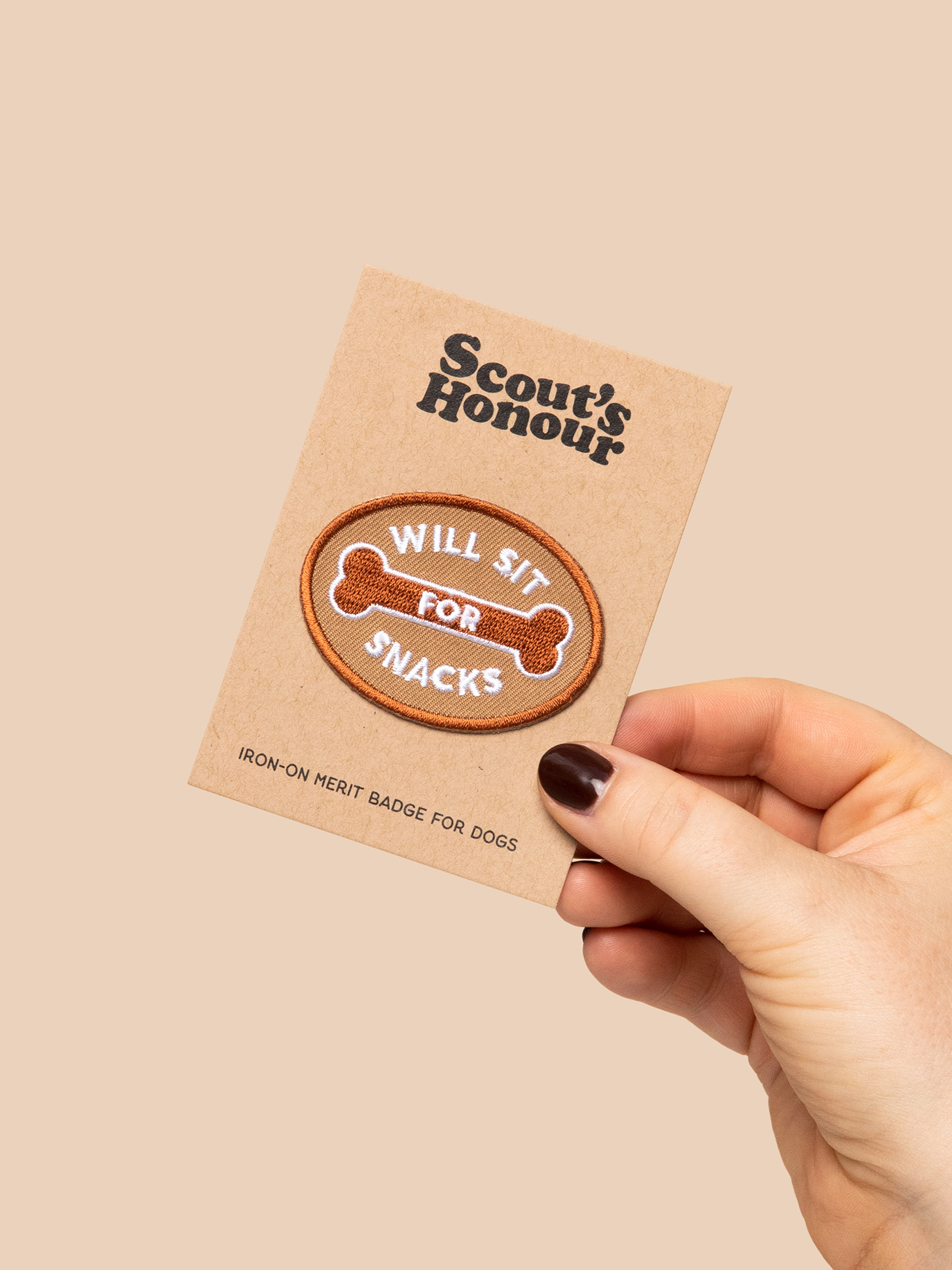 Scout's Honour Pty Ltd - Wholesale Pet Bandana - Dog - Will Sit For Snacks iron-on patch for dogs and cats1