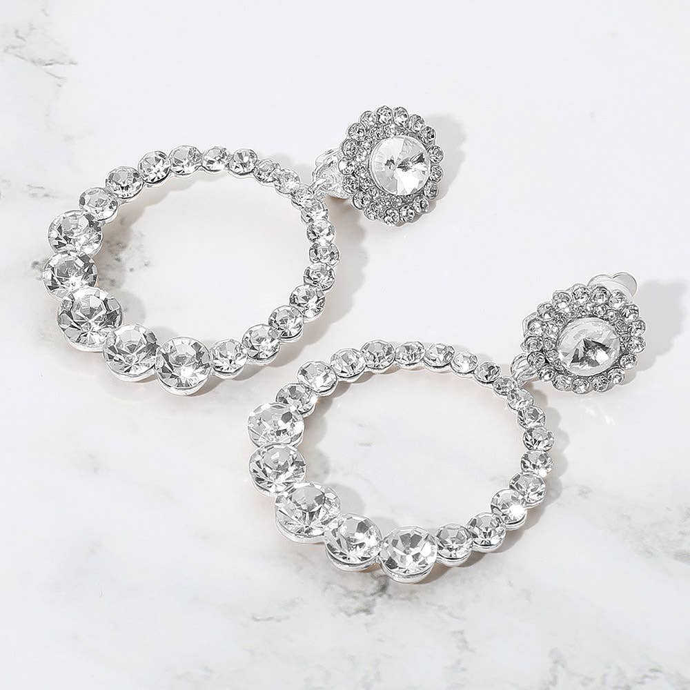 Sensibling Corp. – wholesale Clip-on earrings – Round Faceted Stone Ring Dangle Evening Clip On Earrings10