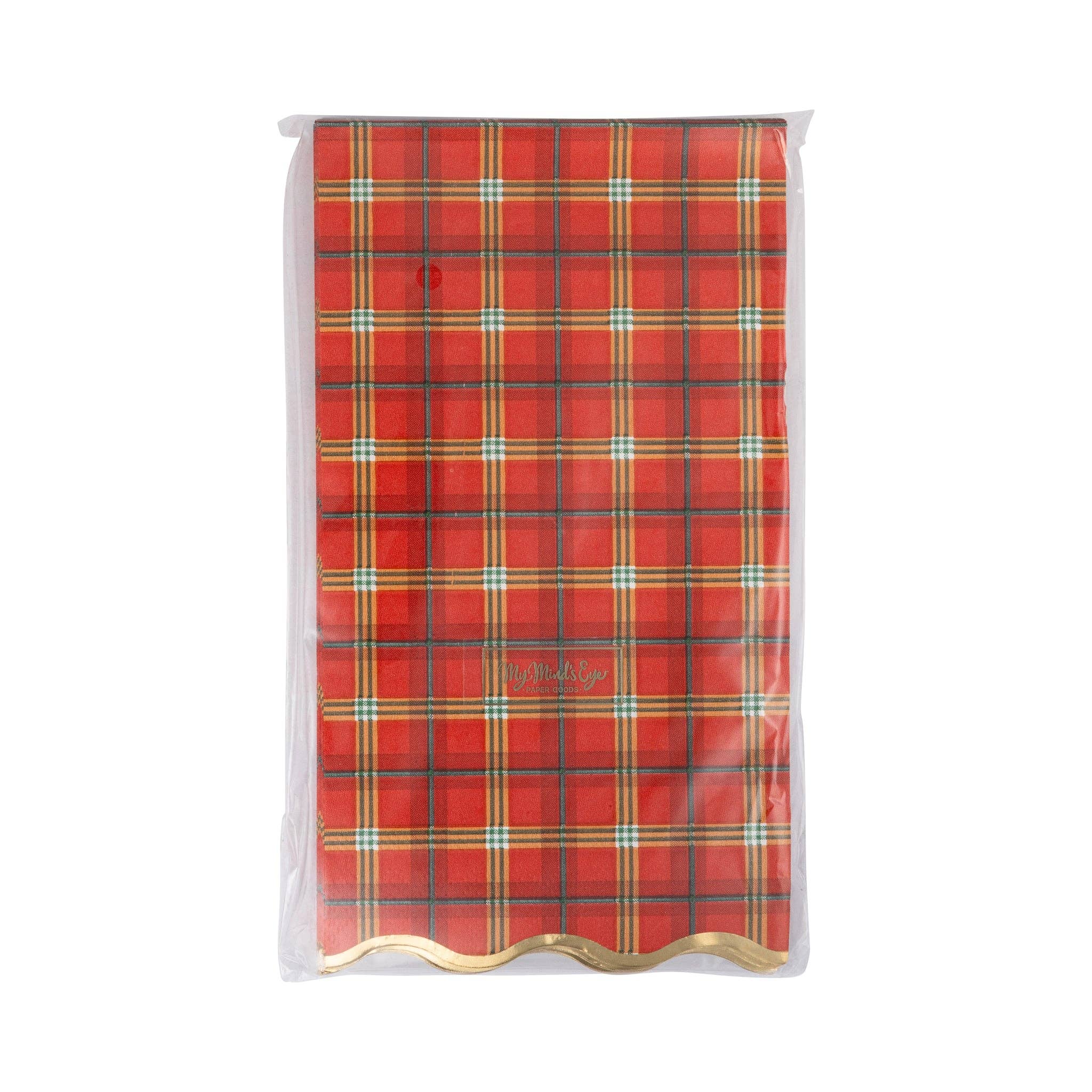 My Mind’s Eye - Wholesale Disposable Napkin - TIS1239 - Red Plaid Gold Foiled Scalloped Dinner Napkin1