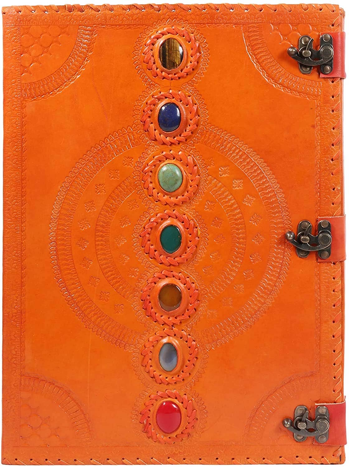 Tuzech Leather - Wholesale Journal/Diary - Tuzech Seven Chakra Medieval Stone Embossed Handmade Jumbo Leather Journal Book of Shadows Notebook Office Hocus Pocus Diary College Poetry Sketch With Leather Bound44
