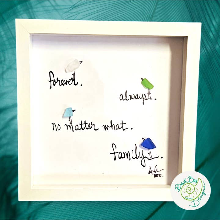 Forever Family MINI - Sea Glass Art - 6x6 Framed for wholesale by Back Bay Designs