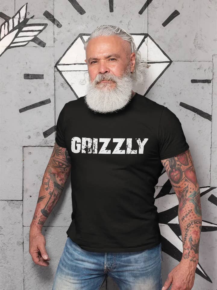 T-shirt vintage noir Grizzly pour homme, cadeau d'anniversaire 00555 pour la vente par ULTRABASIC