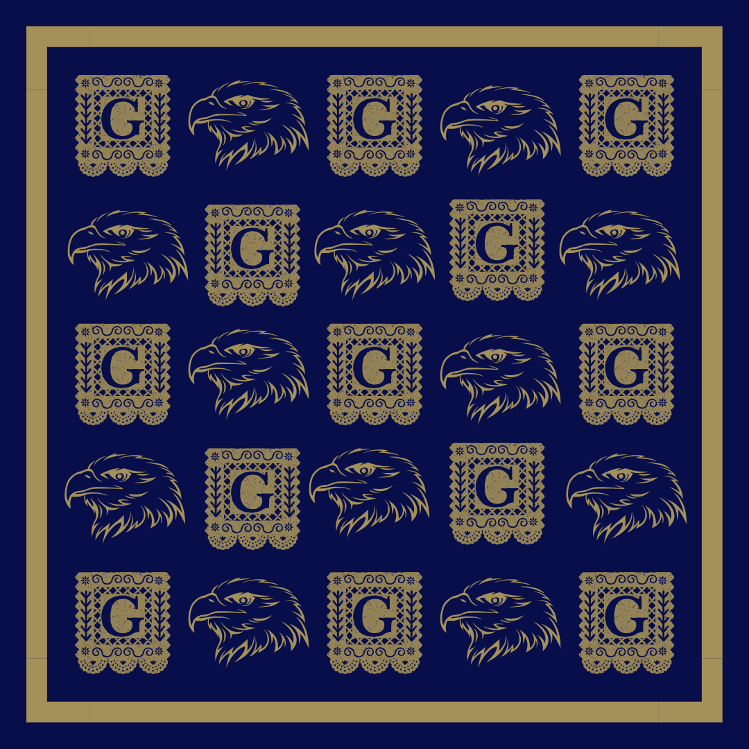 ALMA-MATER COLLECTION - Wholesale Scarf - Women's - Blue & Gold Gameday Bandana Scarf (3 PRINTS) 0