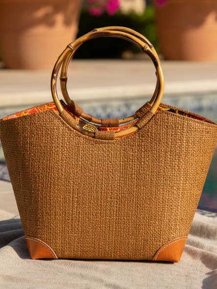 Betty Straw Bucket Bag with Bamboo Handles for wholesale by Shebobo