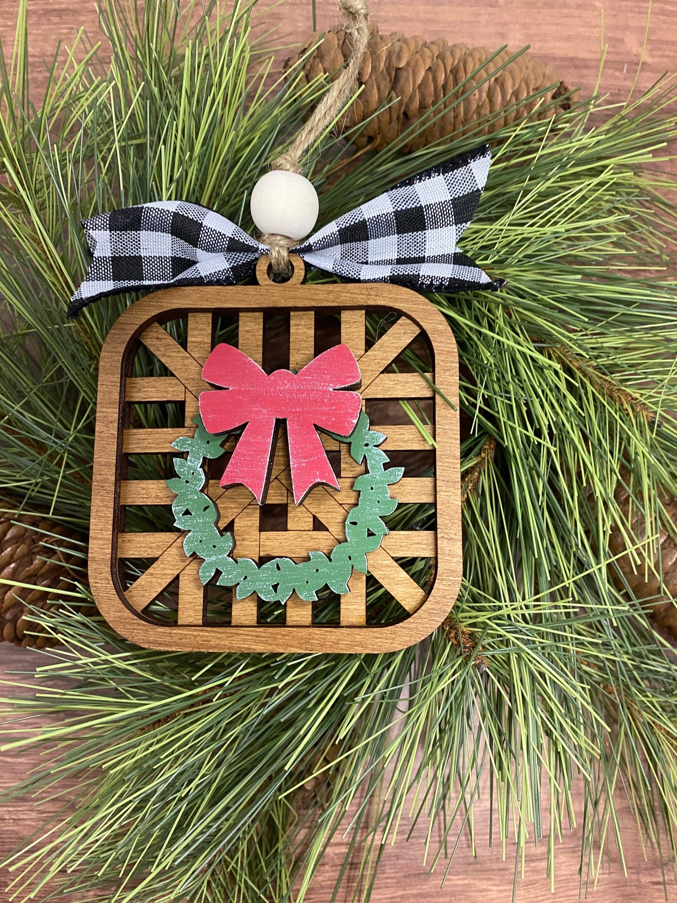 Creekside Cottage Designs - Wholesale Ornament - Tobacco basket ornament - Christmas decor - Ornament- tiered tray decor - deer ornament - wreath ornament1