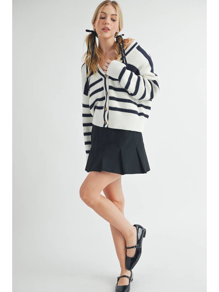 Blanco/Azul marino Cárdigan a rayas Bona 3202ED de venta al por mayor en Faire13